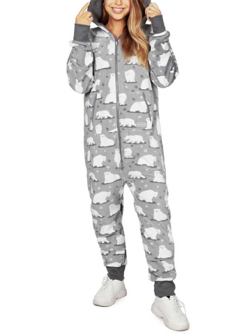 Women's casual white bear print jumpsuit