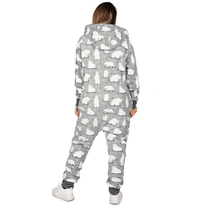 Women's casual white bear print jumpsuit