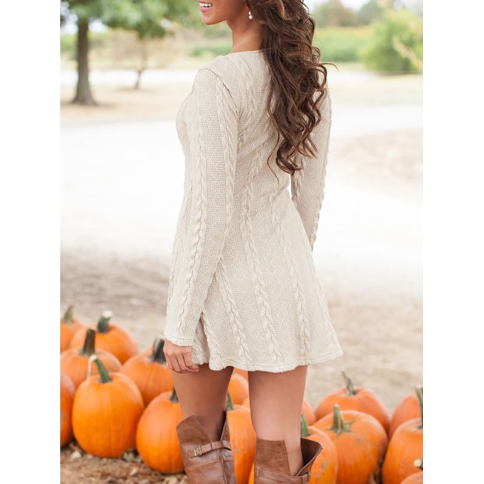 Women's Dresses Round Neck Long Sleeve Sweater Mini Dress