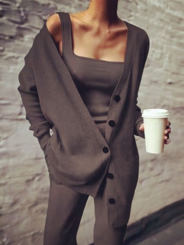 Women's Jacket Vest Pants Knit Three Piece Set