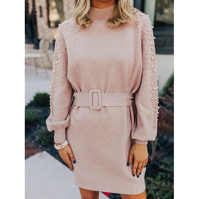 Women's Pearl Embellished Sweater Dress