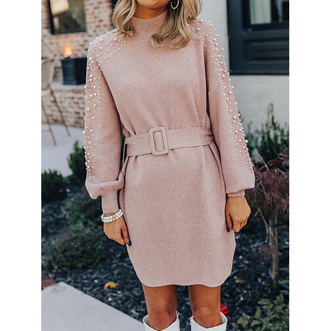 Women's Pearl Embellished Sweater Dress