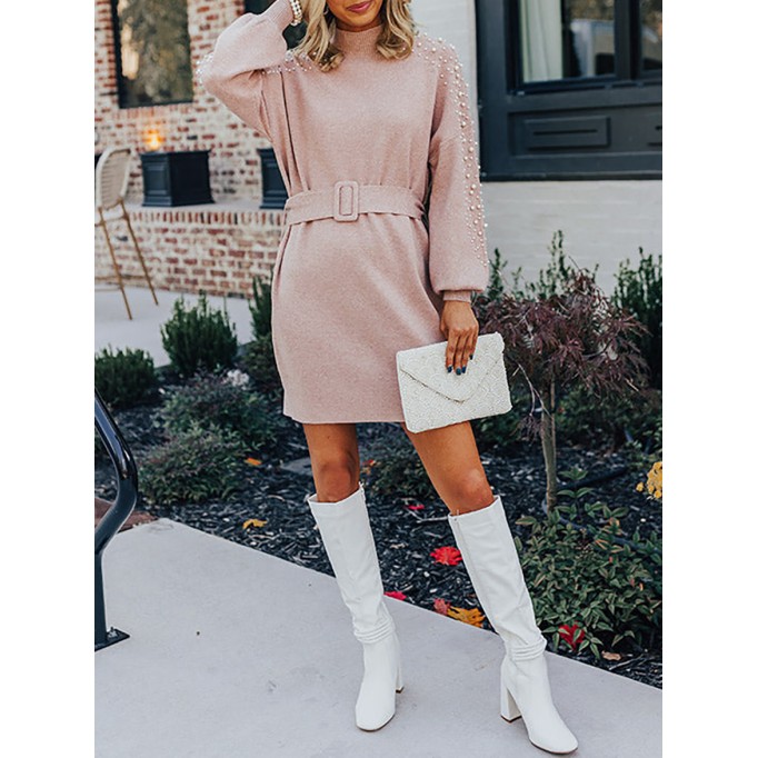 Women's Pearl Embellished Sweater Dress