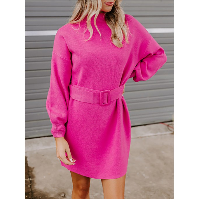 Women's Pink Turtleneck Sweater Dress