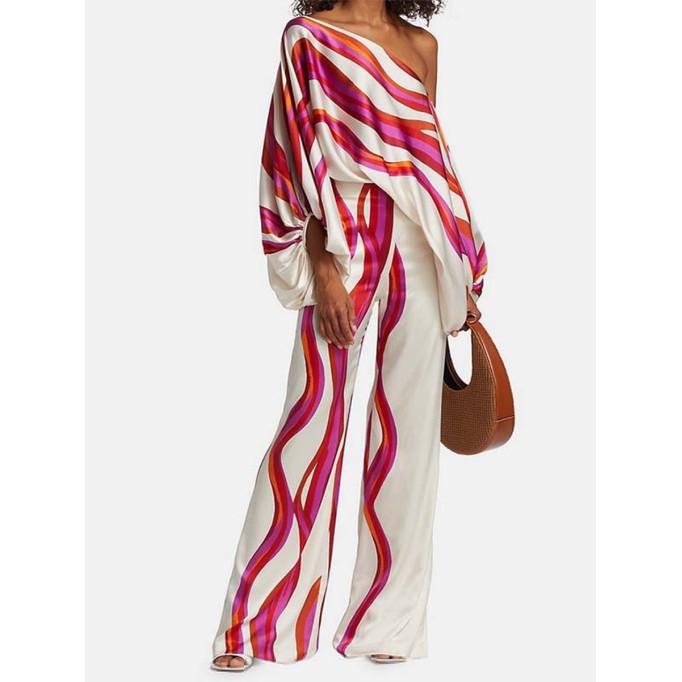 Women's Printed Casual Loose Top Long Wide Leg Pants Fashion Set