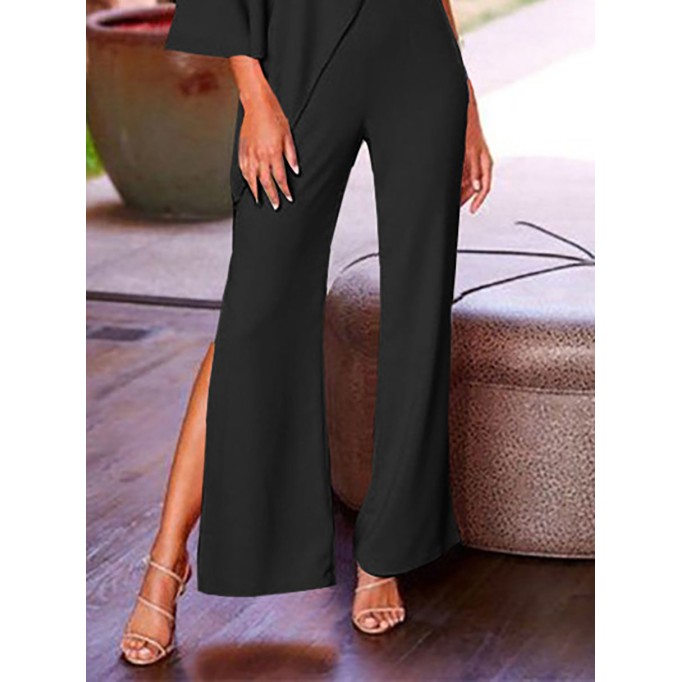 Women's Slanted Shoulder Casual Wide Leg Jumpsuit