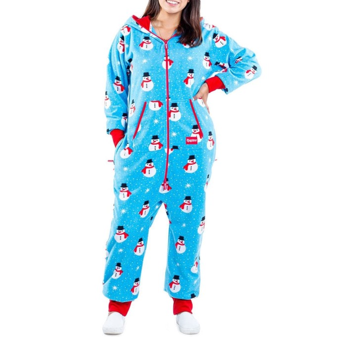 Women's Snowman Print Hooded Jumpsuit