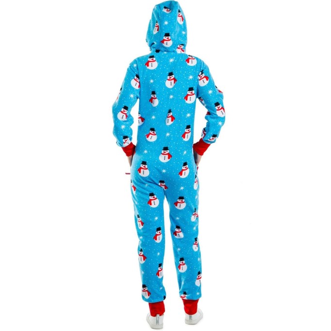 Women's Snowman Print Hooded Jumpsuit