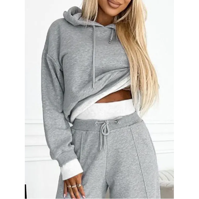 Women's Solid Color Hoodie Two Piece Set