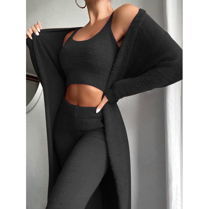 Women's Vest Trousers Knit Cardigan Three Piece Set