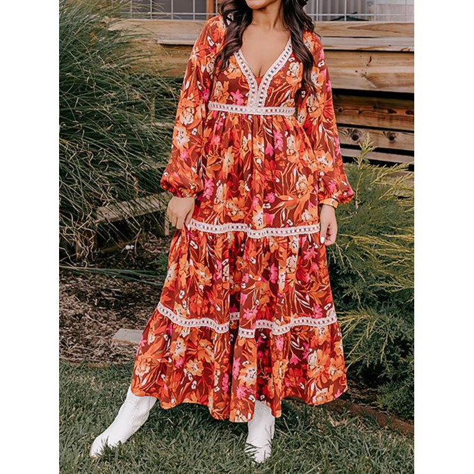 Women's Warm Floral Print Dresses